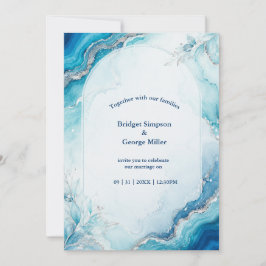 Convites Casamento de mármore Coastal Aqua Agate Luxe