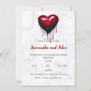 Convites Casamento de Mármore com Coração Vermelho Pingando