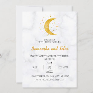 Convites Casamento de Mármore de Magia Celestial da Lua Cre