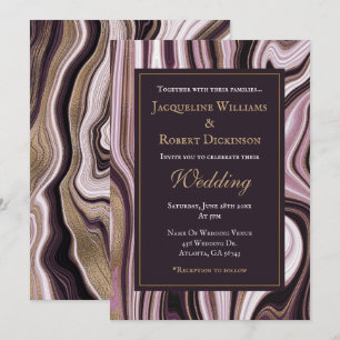 Convites Casamento de Mármore Dourado e Roxo Elegante