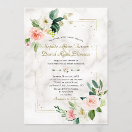 Convites Casamento de mármore Dourado Floral com dobras