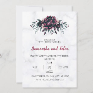 Convites Casamento de Mármore Gótico Floral Escuro