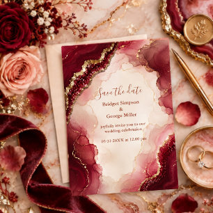 Convites Casamento de mármore Luxe Rubi Burgundy Ágata