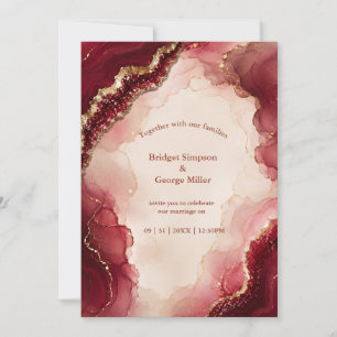 Convites Casamento de mármore Luxo Rubi Burgundy Ágata