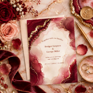 Convites Casamento de mármore Luxo Rubi Burgundy Ágata
