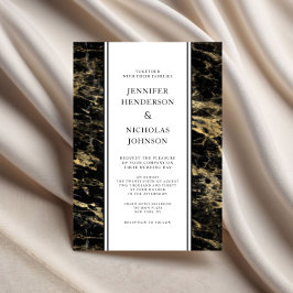 Convites Casamento de Mármore Preto Dourado Elegante