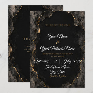 Convites Casamento de Mármore Preto e Branco Elegante