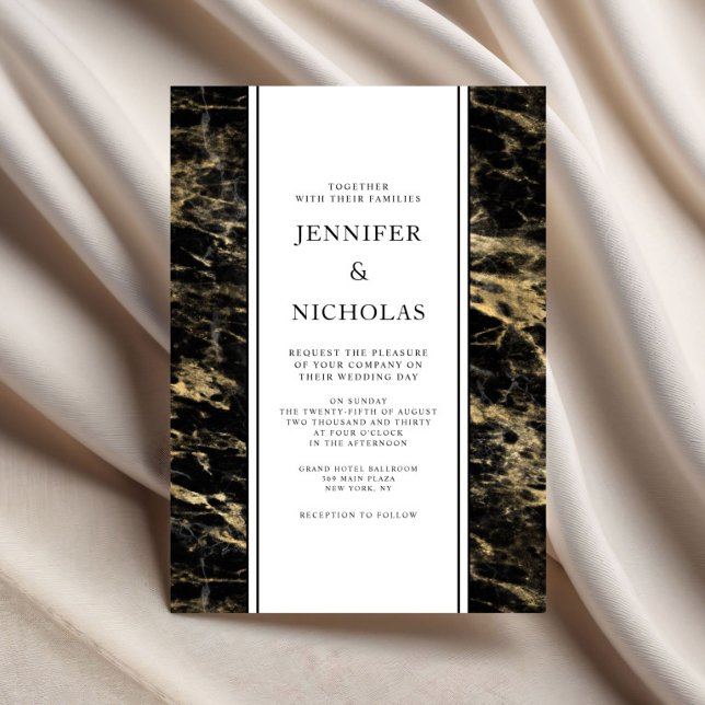 Convites Casamento de Mármore Preto Elegante (Elegant Black Marble Wedding Invitation)