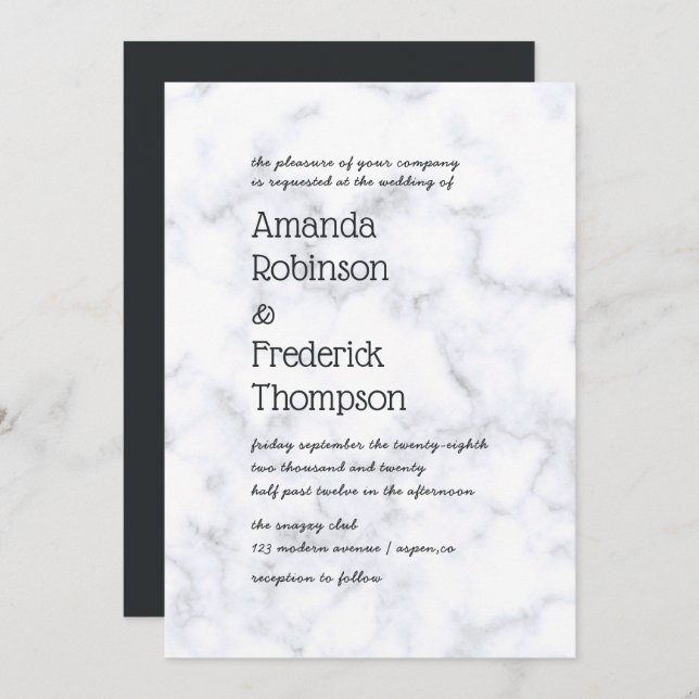 Convites Casamento de mármore simples moderno (Frente/Verso)