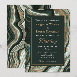 Convites Casamento de Mármore Verde e Dourado Elegante