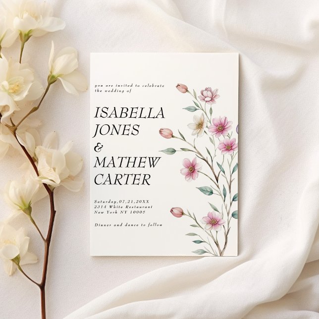 Convites Casamento de marta-branca-rosa, lilac-primavera (Pink white mint lilac spring flower wedding)