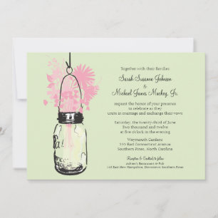 Convites Casamento de Mason Jar e Flores Selvagens