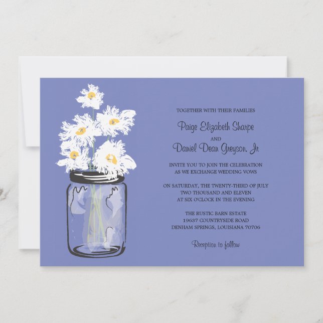 Convites Casamento de Mason Jar e White Daisies (Frente)