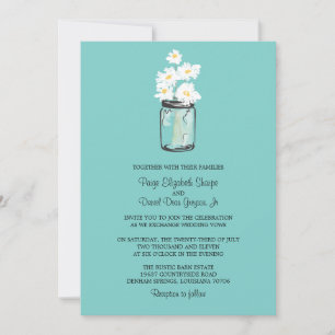 Convites Casamento de Mason Jar e White Daisies