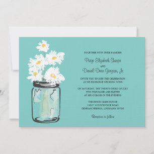 Convites Casamento de Mason Jar e White Daisies
