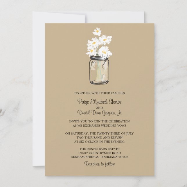 Convites Casamento de Mason Jar e White Daisies (Frente)