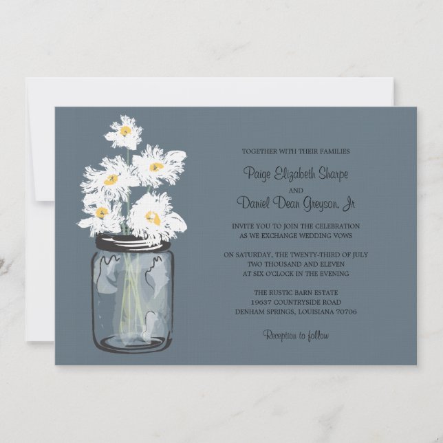 Convites Casamento de Mason Jar e White Daisies (Frente)