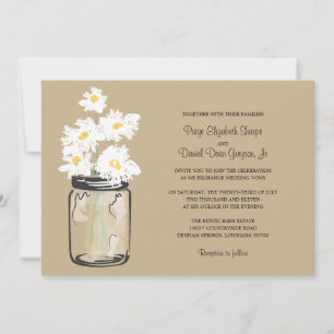 Convites Casamento de Mason Jar e White Daisies