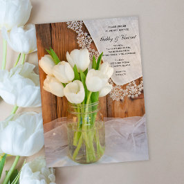 Convites Casamento de Mason Jar e White Tulips Country Barn