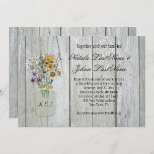 Convites Casamento de Mason Jar Ribbon em Madeira Selvagens