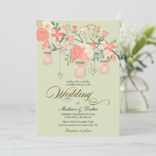 Convites Casamento de Mason Jar Rustic, Peach Verde