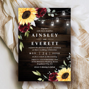 Convites Casamento de Mason Jar Themed Rosa Sunflower Burgu