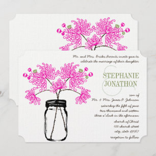 Convites Casamento de Mason Jar Wildflower, Rosa-Brilhante