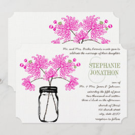 Convites Casamento de Mason Jar Wildflower, rosa-quente