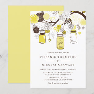 Convites Casamento de Mason Jars de Pé Amarelo