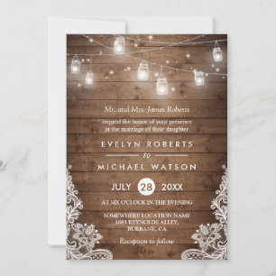 Convites Casamento de Mason Jars Lights