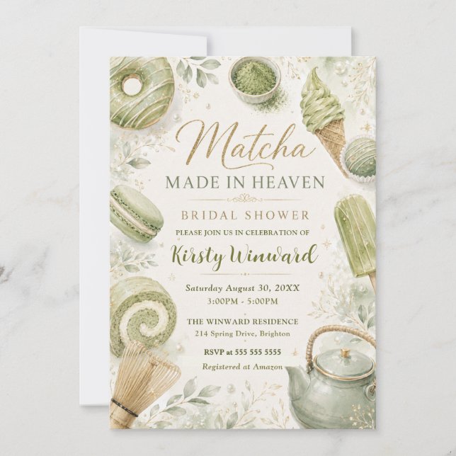 Convites Casamento de Matcha Feito no Céu Chá de Noiva (Frente)