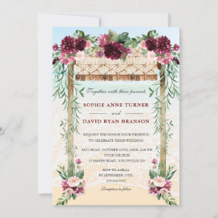 Convites Casamento de Maui de Boho Canopy Burgundy Floral B