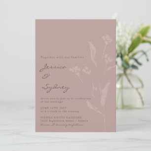 Convites Casamento de Mauve Dusty Com Script Botânico Simpl