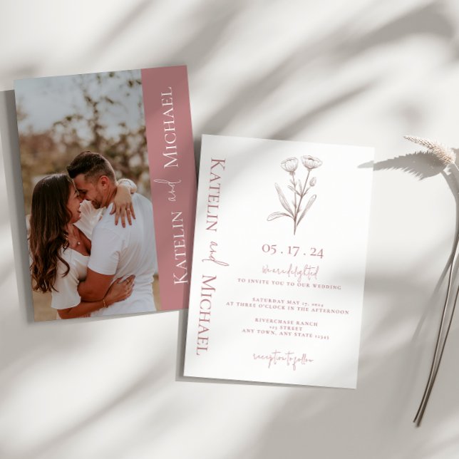 Convites Casamento de Mauve Floral de Foto Moderna (Criador carregado)