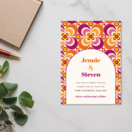 Convites Casamento de meio século Retro Arch Purple Orange