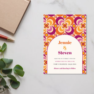 Convites Casamento de meio século Retro Arch Purple Orange