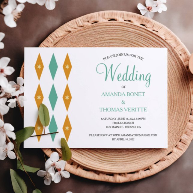 Convites Casamento de Meio século Turquesa Orange Diamond S (Criador carregado)