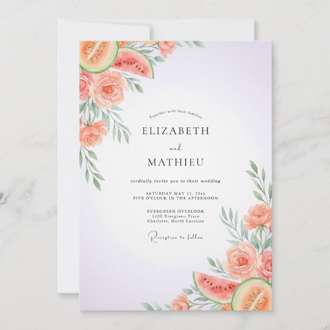 Convites Casamento de Melão Coral Eucalipto (Frente)