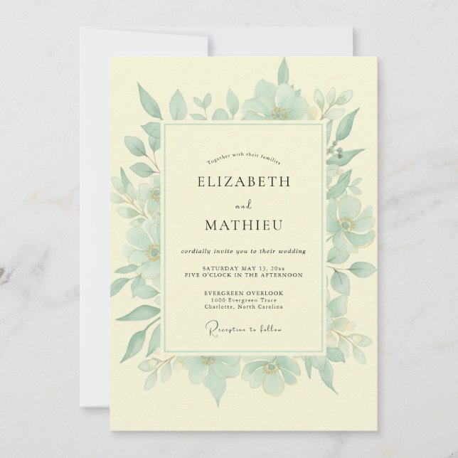 Convites Casamento de Menta Eucalipto e Manteiga (Frente)