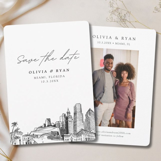 Convites Casamento de Miami Salve o Centro de Data (Miami Wedding Save the Date Downtown Wedding Invitation
)