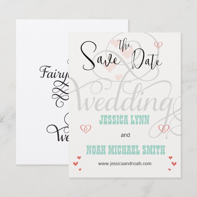 Convites Casamento de Mint e Coral FairyTale Salvar a Data (Frente/Verso)