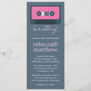 Convites Casamento de Mixtape Retro Azul e Rosa