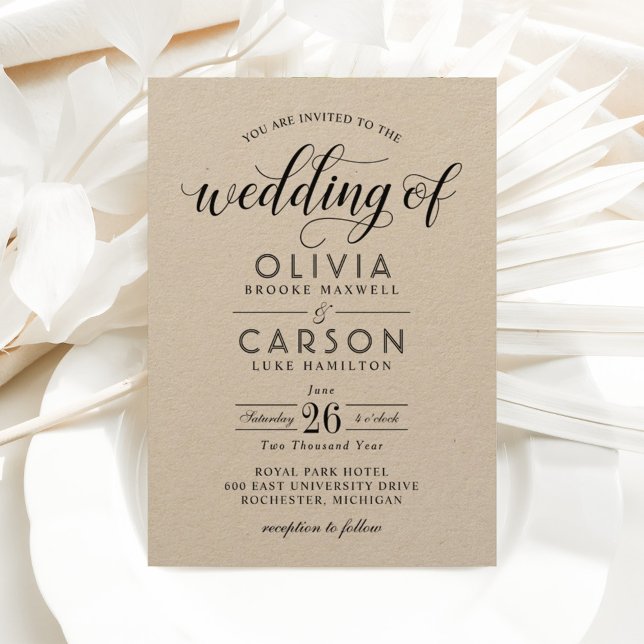 Convites Casamento de Modern Kraft e Script Negro (Criador carregado)
