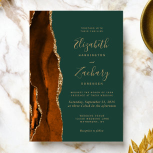 Convites Casamento de Modern Rust Emerald Green Agate
