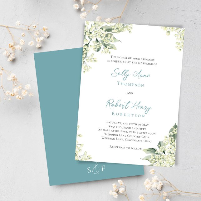 Convites Casamento de Mola Azul Floral Verde (Wedding beautiful peach floral invitations. )