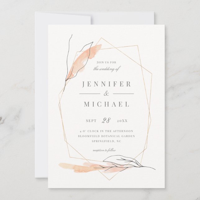 Convites Casamento de Mola d'Água desenhado à mão com Rosa  (Frente)