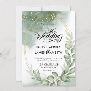 Convites Casamento de Mola de Água, Dourada, em verde verde