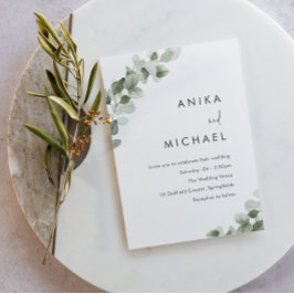 Convites Casamento de Mola de Aquarela Verde Moderna