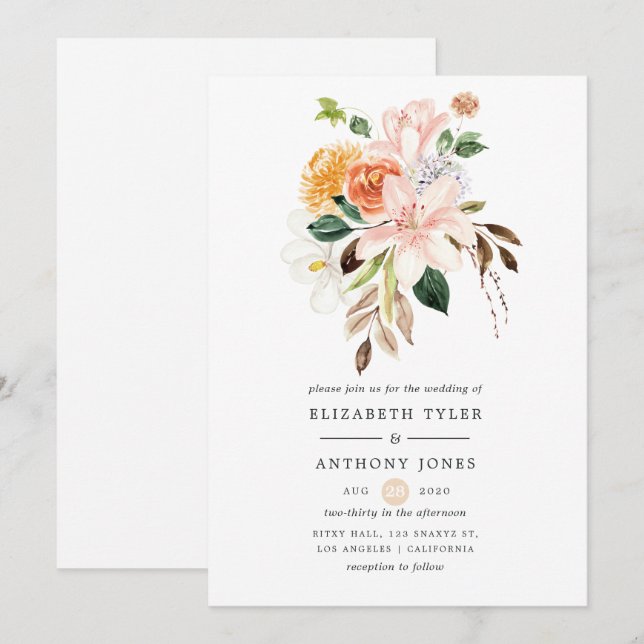 Convites Casamento de Mola Floral de Pastel Watercolor (Frente/Verso)