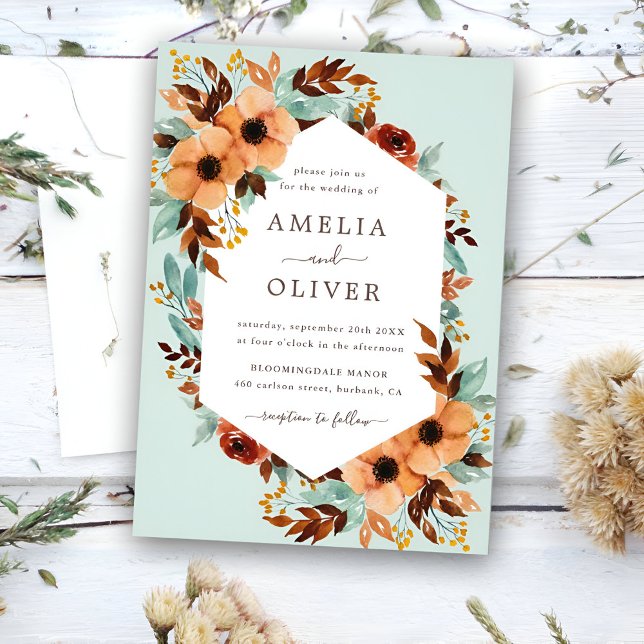 Convites Casamento De Mola Floral Russo De Mint Green (Criador carregado)